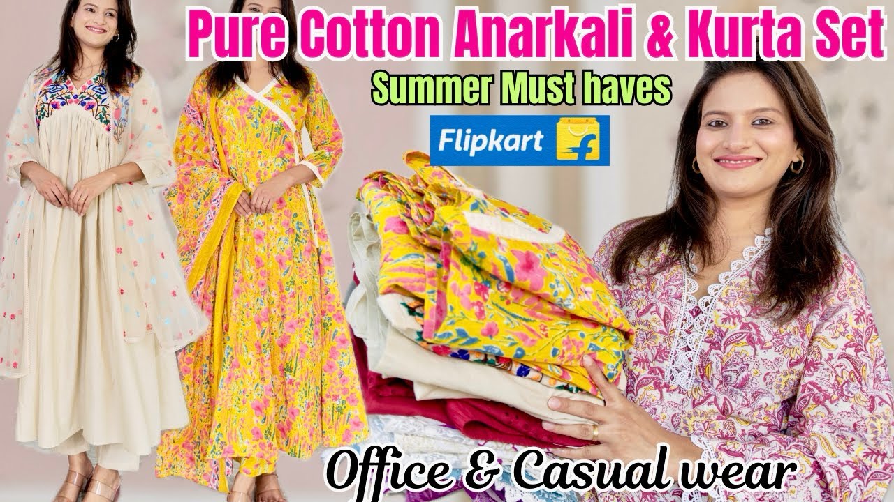 Summer wear Cotton Kurta sets haul, Flipkart Anarkali kurta set haul, Latest cotton kurta set haul