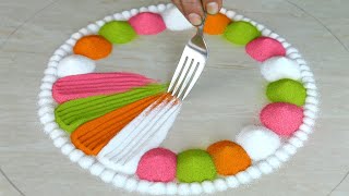 New Simple rangoli design spoon l unique rangoli designs l Easy Rangoli design with colours l रंगोली