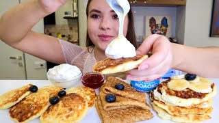 :            pancakes condensed milk Mukbang