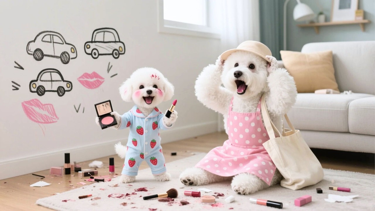 Baby Puppy Plays With Makeup Tools 🐶💄, Mama Dog Panics