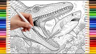 Crocodile and Shark Coloring Page Underwater Coloring