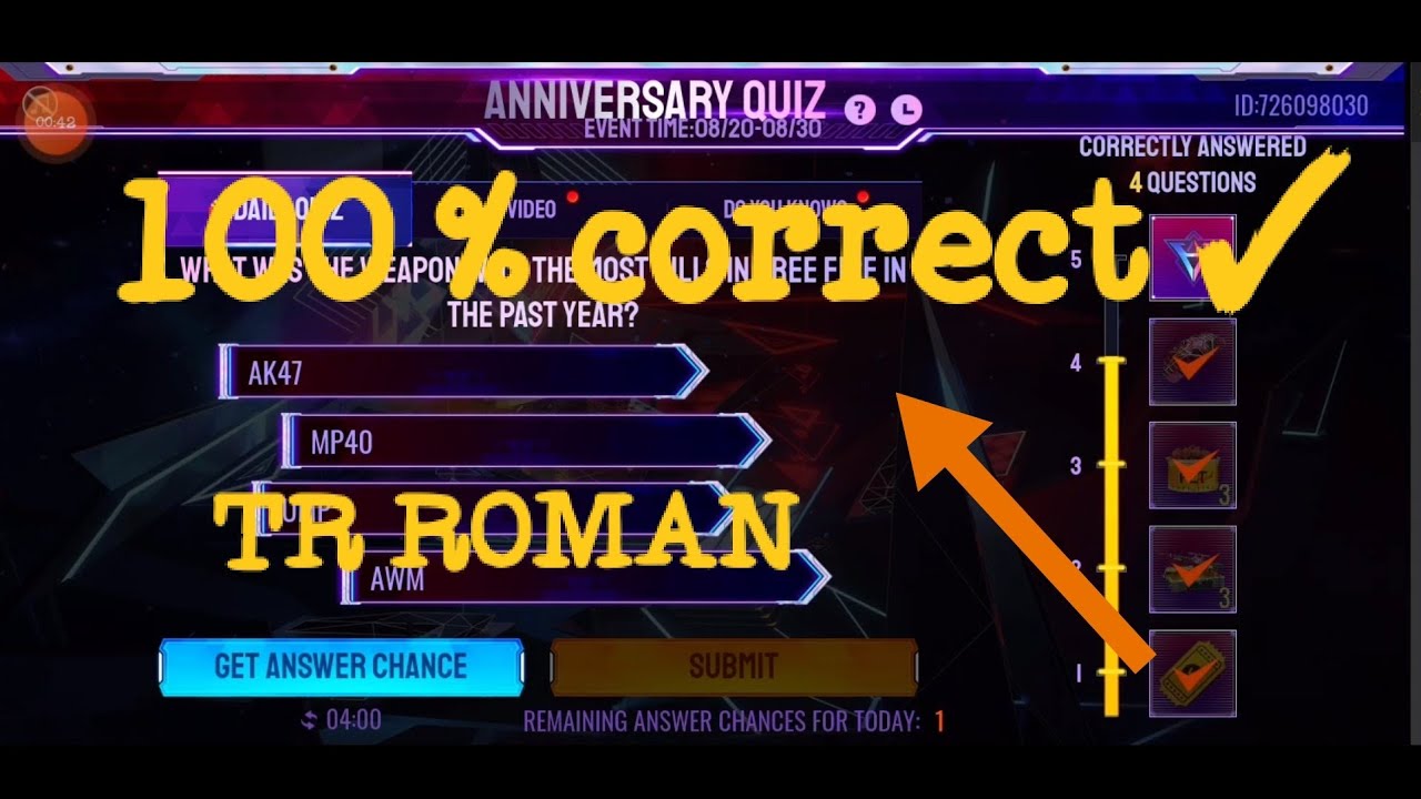 free fire 4th anniversary quiz  answer| free fire 4 anniversary quiz event |  