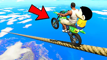 SHINCHAN AND FRANKLIN TRIED THE IMPOSSIBLE ROPE BALANCING BIKE PARKOUR CHALLENGE GTA 5