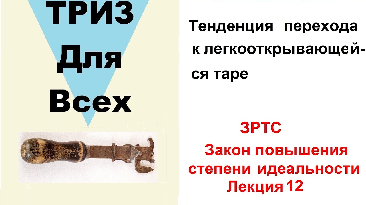Лекция 12.Тенденция перехода к надежной легкооткрывающейся таре. Закон повышения степени идеальности