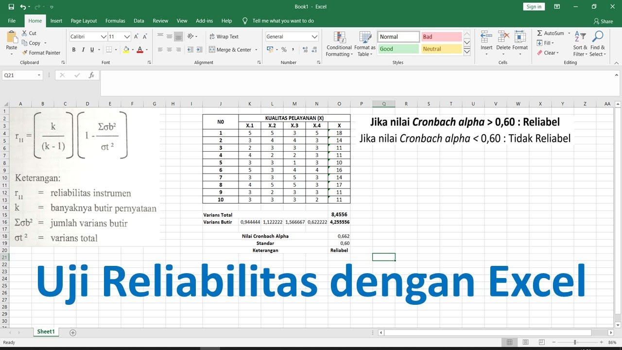 Cara Mudah Menghitung Uji Reliabilitas dengan Excel YouTube