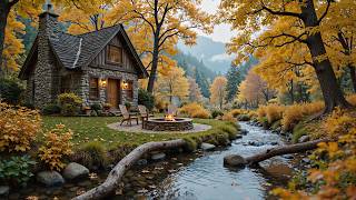 Soothing Piano Autumn at Riverside Cabin 🔥🍂 Cozy Fire Ambience Nature Sounds &  Music for Relax screenshot 3