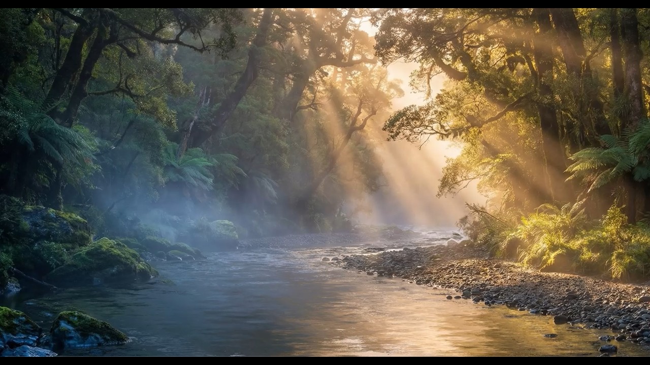 Peaceful Forest River with Sun Rays | Relaxing Nature Ambience for Sleep, Study & Focus