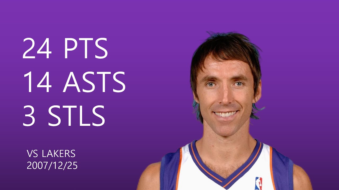 Steve Nash 24 pts,2 rebs,14 asts,3 stls December 25,2007 vs LAL
