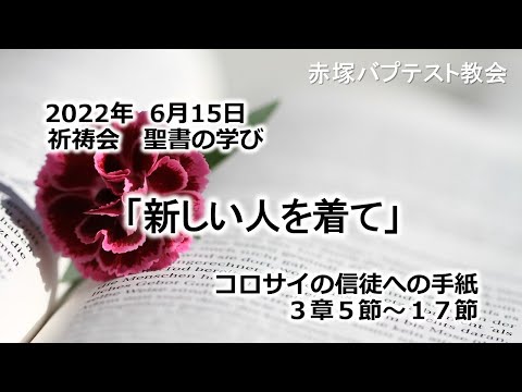 2022年6月15日(水)赤塚教会祈祷会　聖書の学びの動画「新しい人を着て」コロサイの信徒への手紙3章5～17節