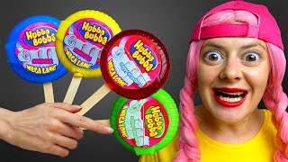 Mukbang 손가락 가족 노래 먹는 비디오 Lollipops Hubba Bubba with Superheroes by PinkyBlack