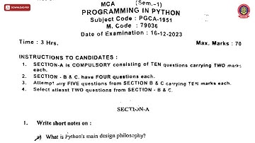 MCA 1ST SEM PROGRAMMING IN PYTHON DEC 2023 | PTU