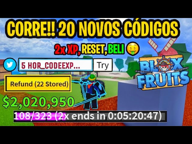 CORRE!! NOVO CÓDIGO 2X DE DINHEIRO E CODE BELI NO BLOX FRUITS (roblox) 