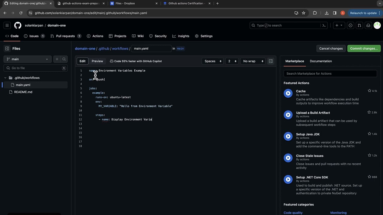 Github Actions Certification Identify the location to set custom environment variables in a workflow