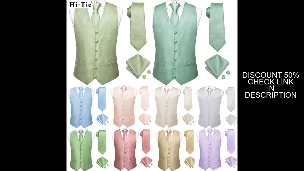 Hi-Tie Sage Green Solid Silk Mens Suit Vests 4PC Woven Waistcoat Tie Pocket Square Cufflinks Busines
