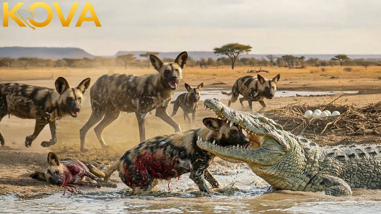 The Relentless Battle for Food and Territory between Wild Dog vs Crocodile | Animal Fight Night
