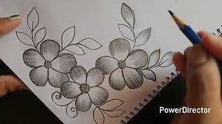 Easy Flowers Drawing For Project Work || Border Design For School Project || Pencil Shading #design 