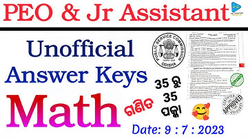 OSSSC PEO and Junior Assistant Unofficial Answer Keys @PATTANAYAKEDUCATION | Mathematics | Math |