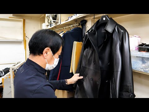 Process of making custom made long leather coat. Korean skilled