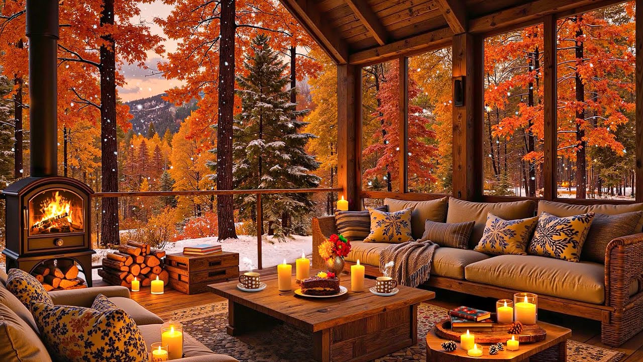 The Last Days of Autumn With Cozy Winter Cabin Ambience in the Woods ...