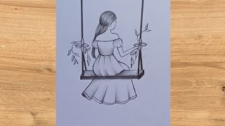 How To Draw A Girl Sitting On A Swing Step By Stepgirl Drawing For Beginnerspencil Drawing Easy