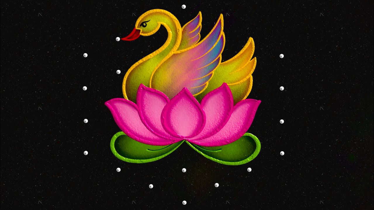 Creative 7-4 dots swan Lotus rangoli 🦢| Easy & Simple dots kolam | Lotus muggulu 🪷| colour rangoli
