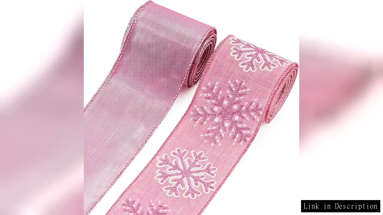 2 Rolls Christmas Wired Ribbons for Wreath Gift Wrapping Glitter Pink Snowflake Ribbon Xmas Burlap R