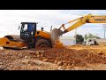 Unbelievable Difficult Roller Dump Trucks Excavator Motor Grader Working On Sticky Mud Build Road