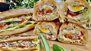 Sandwich au thon ou pain/baguette bagnat à ma façon👌😉🥬🥒🍅🥚🦈🤤😋