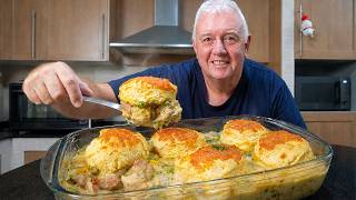 Creamy Chicken and Bacon Cobbler with Cheese Scones