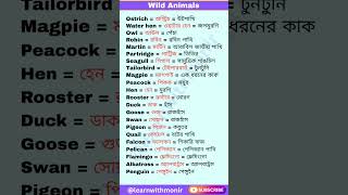 Top Bird Names in English &amp; Bengali | বন্য পাখিদের ইংরেজি ও বাংলা নাম শিখুন| #english #shorts