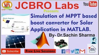 Simulation of MPPT based boost converter for Solar Application in MATLAB.