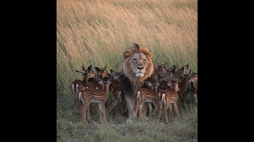 A lion surrounded by fawns #AI #Sora #OpenAI