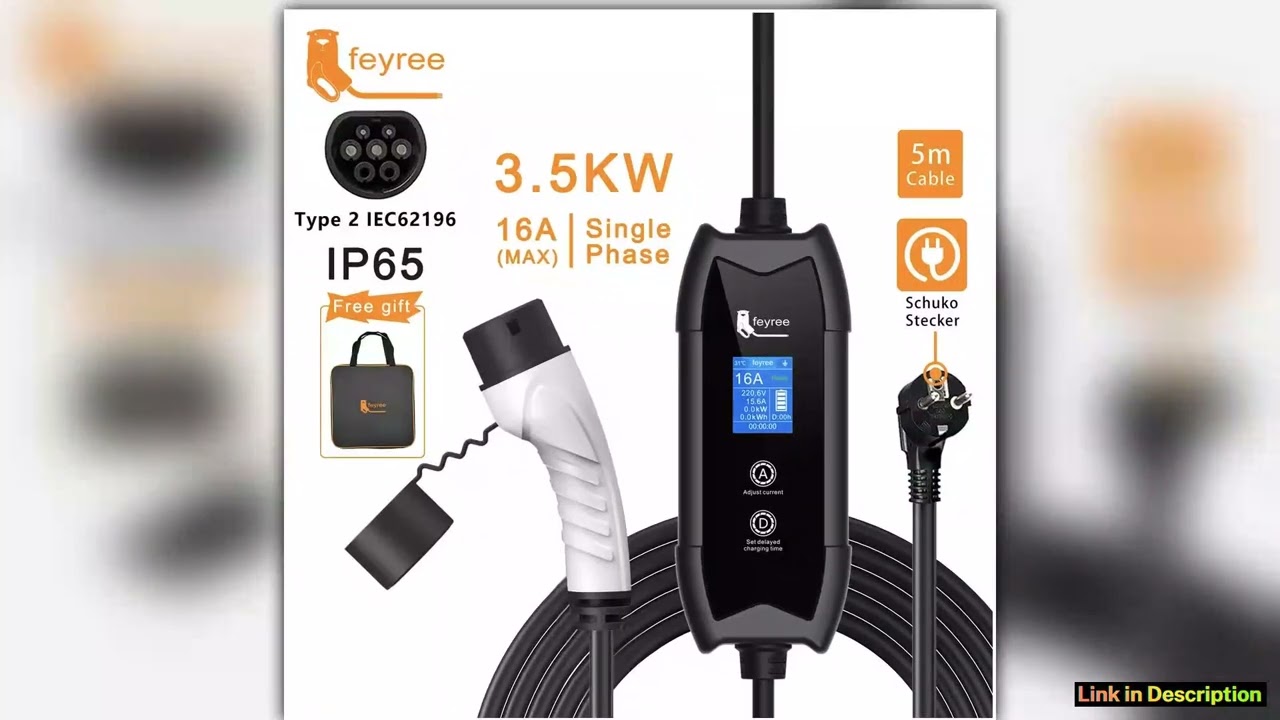 feyree Type2 35KW 16A Adjust Current EV Charger Portable Charging Box Set CurrentDelay Time with