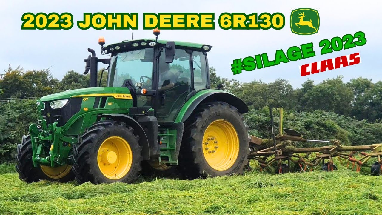 BRAND NEW JOHN DEERE 6R130 TEDDING 3RD CUT USING A CLAAS VOLTO 800 ...