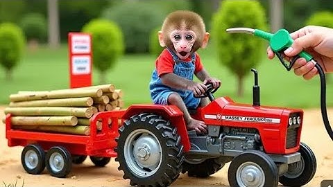 Monkey Nana drives a wood loaded tractor , encounters trouble , and has to seek help from a friend