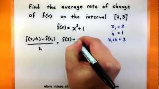 This video covers how to find the average rate of change a function
over some interval. for more videos visit
http://www.mysecretmathtutor.com