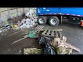 Garbage truck dumping trash at transfer station compilation 2