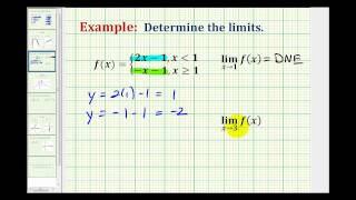 Example 2:  Determine Limits of a Piece-Wise Defined Function Analytically