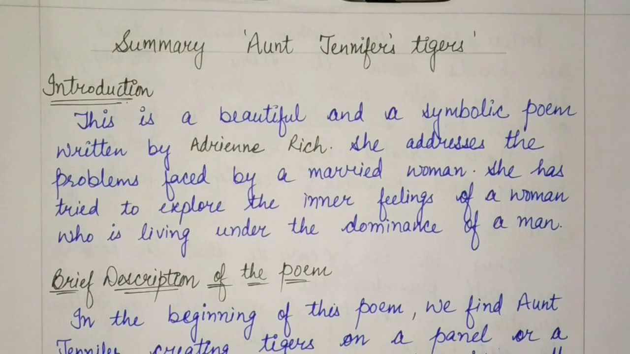 Summary Of Poem Aunt Jennifer s Tigers In Hindi Class12 English summary-of-poem-aunt-jennifer-s-tigers-in-hindi-class12-english