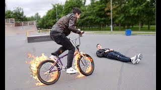 ПРЫЖОК НА ГОРЯЩЕМ BMX ЧЕРЕЗ ЧЕЛОВЕКА / Дима Гордей / На студии с Rickey F