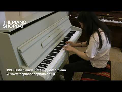 1993 Knight painted piano in 'French Grey' @ The Piano Shop, Bath