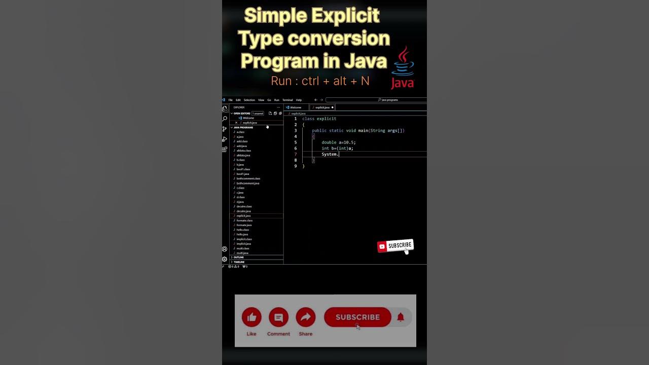 program of explicit type conversion in Java | #shorts #youtube # ...