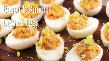 Bacon and Kimchi Deviled Eggs - Keto Recipes