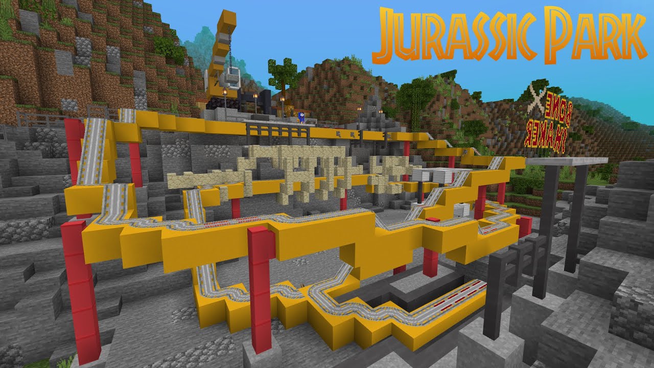 Riding The Bone Shaker Roller Coaster In Minecraft Jurassic Park 