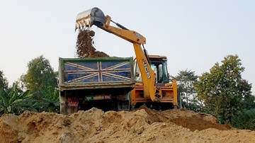 Full Loading-JCB Backhoe Loading Soil in Dump Truck || Tata Tipper Unloading Soil-jcb 3Dx super