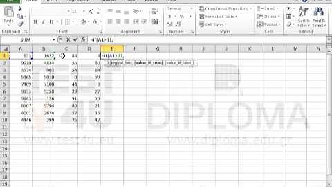 Insert the appropriate function in cell E1, so that if the value in cell A1 is higher than the...