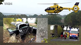 VN24 - VW Golf crashes into tree - emergency doctor arrives with rescue helicopter