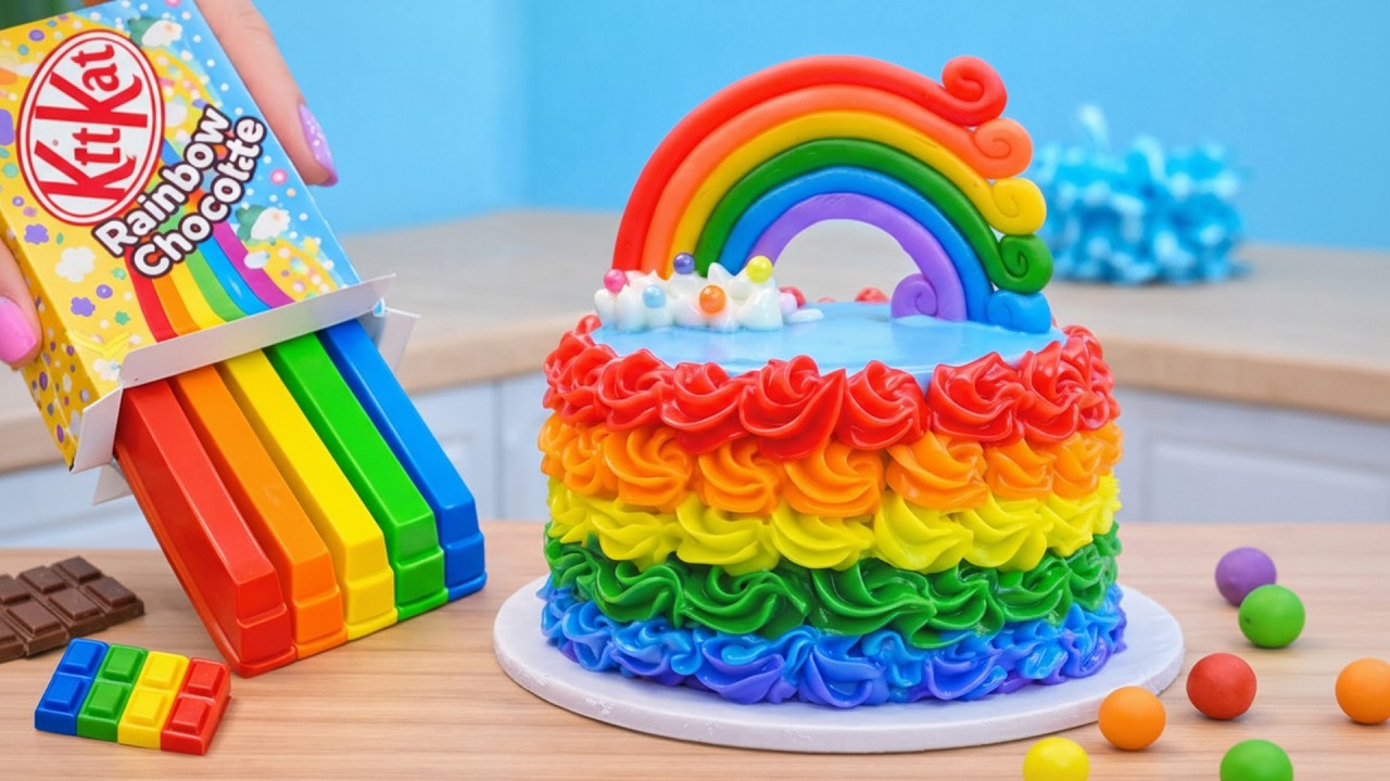 Amazing Miniature Rainbow KITKAT Chocolate Cake 🌈 Perfect Colorful Mini Cake | Bruno Cakes