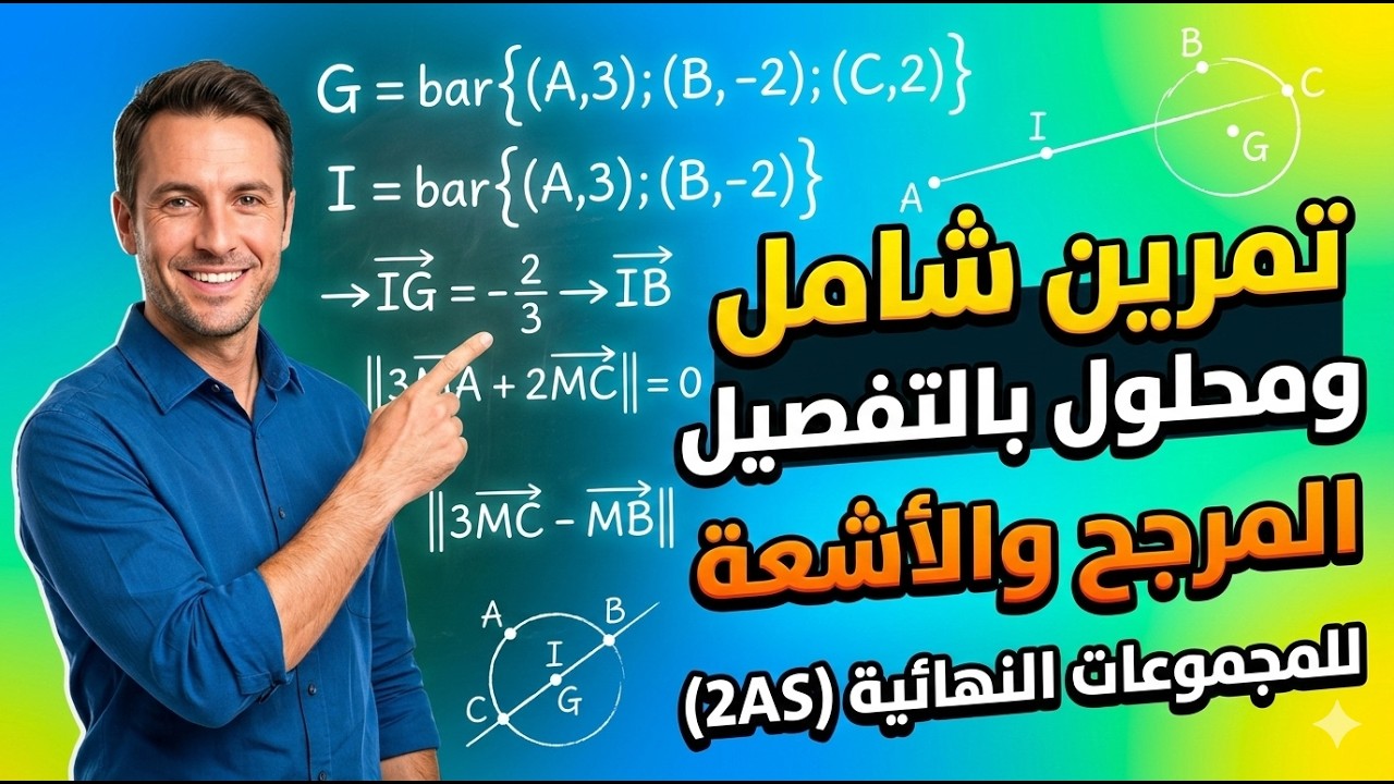 المرجح في المستوي: حل تمرين شامل (الخاصية التجميعية + مجموعة النقط) | سنة ثانية ثانوي