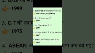 Major Organization Establishment Bimstec G20 G7 Asean Opec International Organizations